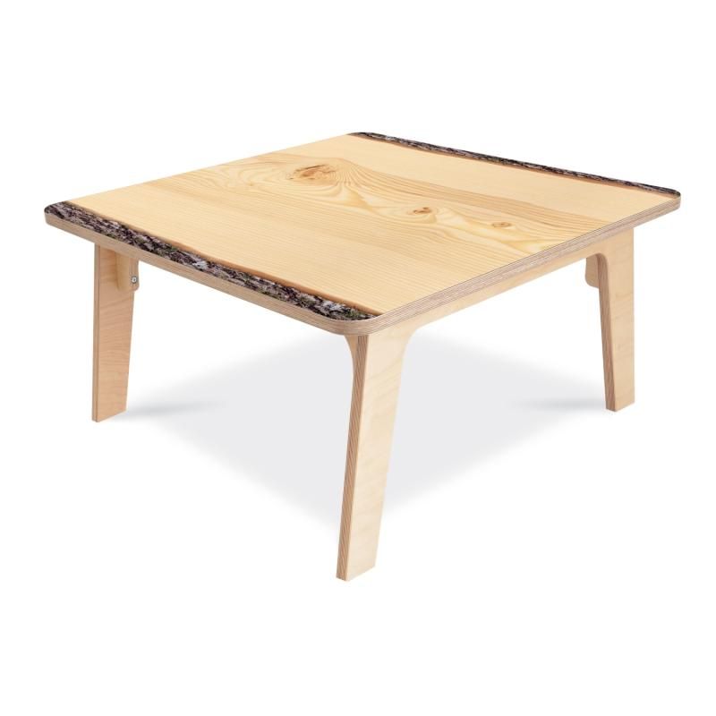 Whitney Brothers Nature View Live Edge Square Table in the 18 inch height, a live edge activity table with realistic wood grain and bark edge detail