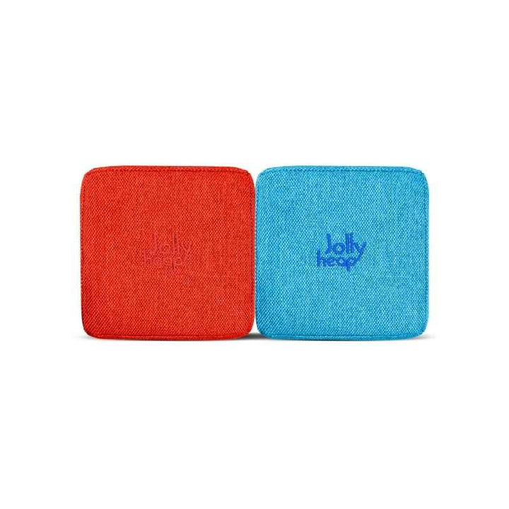 Close up of red and turquoise fabric texture from the JollyHeap Fun Set magnetic building blocks