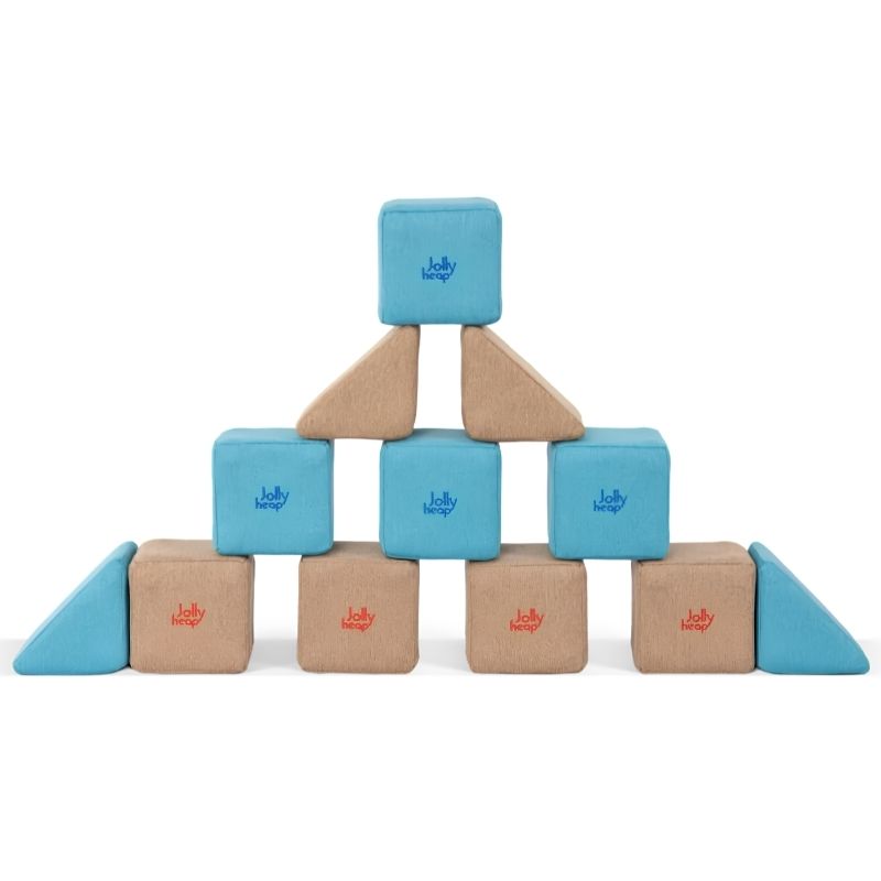 JollyHeap Pixi soft magnetic building blocks stacked into a symmetrical pyramid tower