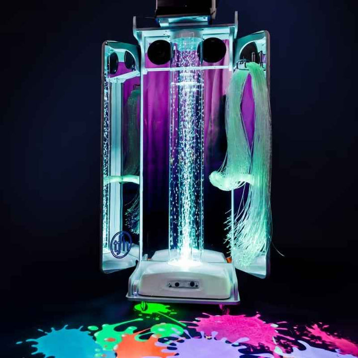 OMI Vecta Budii Delight compact mobile sensory station with an illuminated bubble tube, fibre optic tails and interactive floor projection