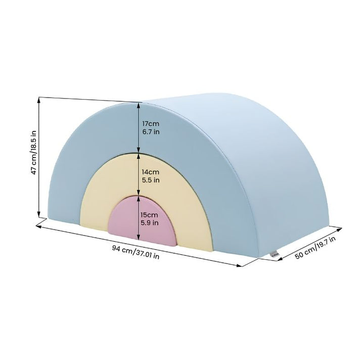 Dimension diagram of the IGLU Rainbow Montessori Soft Play Set foam bridge pieces