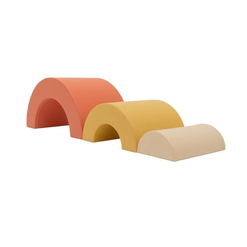 Three graduated foam bridge pieces of the IGLU Rainbow Montessori Soft Play Set in the Orange Fries colourway