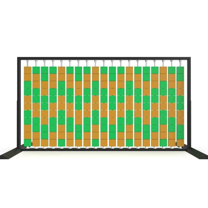 LiteZilla Mosaico Wall freestanding rotating wall panel with orange and green large squares in a zig zag pattern