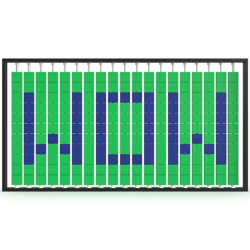LiteZilla Mosaico Wall wall mounted rotating wall panel spelling WOW in sapphire and green large squares