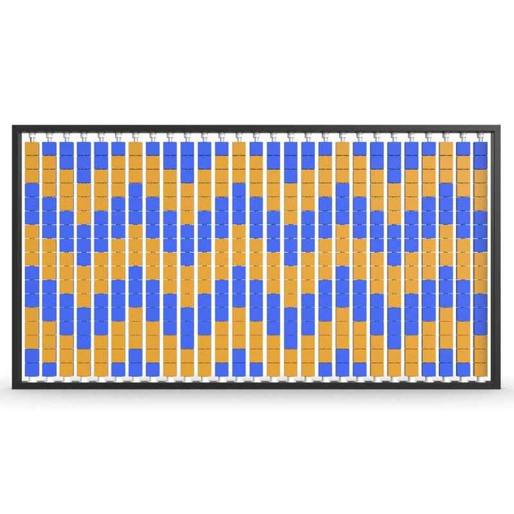 LiteZilla Mosaico Wall wall mounted rotating wall panel with blue and orange small squares in a zig zag pattern