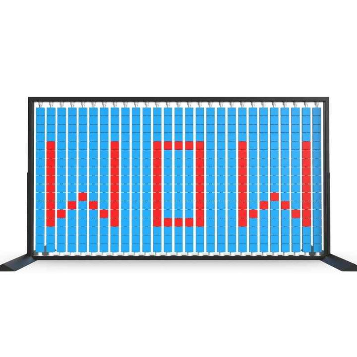 LiteZilla Mosaico Wall freestanding rotating wall panel spelling WOW in red and light blue small squares