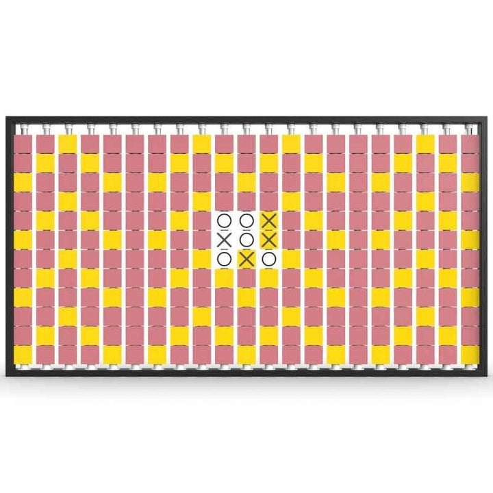 LiteZilla Mosaico Wall wall mounted rotating wall panel with a built in tic tac toe game on yellow, pink and white triangles