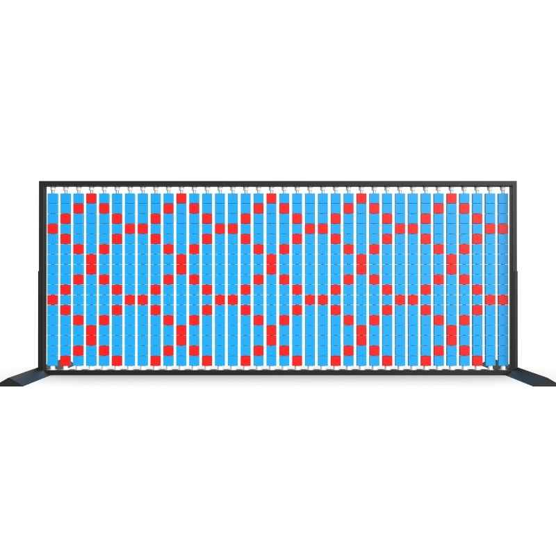 LiteZilla Mosaico Wall wall mounted rotating wall panel with light blue and red small squares in a lattice pattern