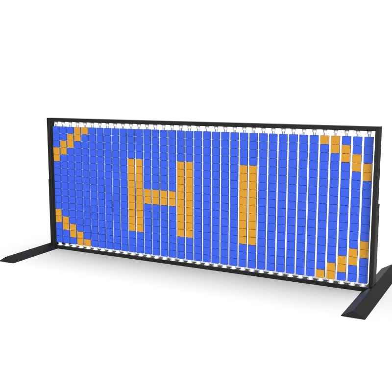 LiteZilla Mosaico Wall freestanding rotating wall panel spelling HI in orange and blue small squares