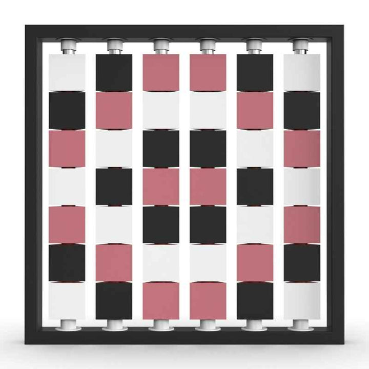 LiteZilla Mosaico Wall wall mounted rotating wall panel with black, white and pink triangles in a lattice pattern