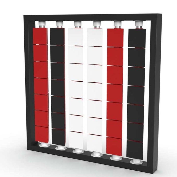 Side view of the LiteZilla Mosaico Wall freestanding rotating wall panel showing the triangle depth and frame