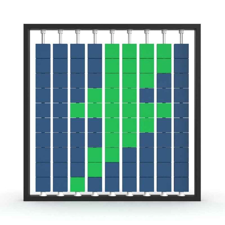 LiteZilla Mosaico Wall wall mounted rotating wall panel with green and sapphire large squares in a lightning pattern