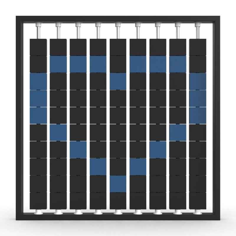 LiteZilla Mosaico Wall freestanding rotating wall panel displaying a heart pattern in sapphire and black large squares