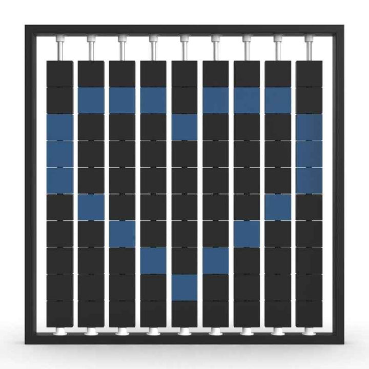 LiteZilla Mosaico Wall freestanding rotating wall panel displaying a heart pattern in sapphire and black large squares