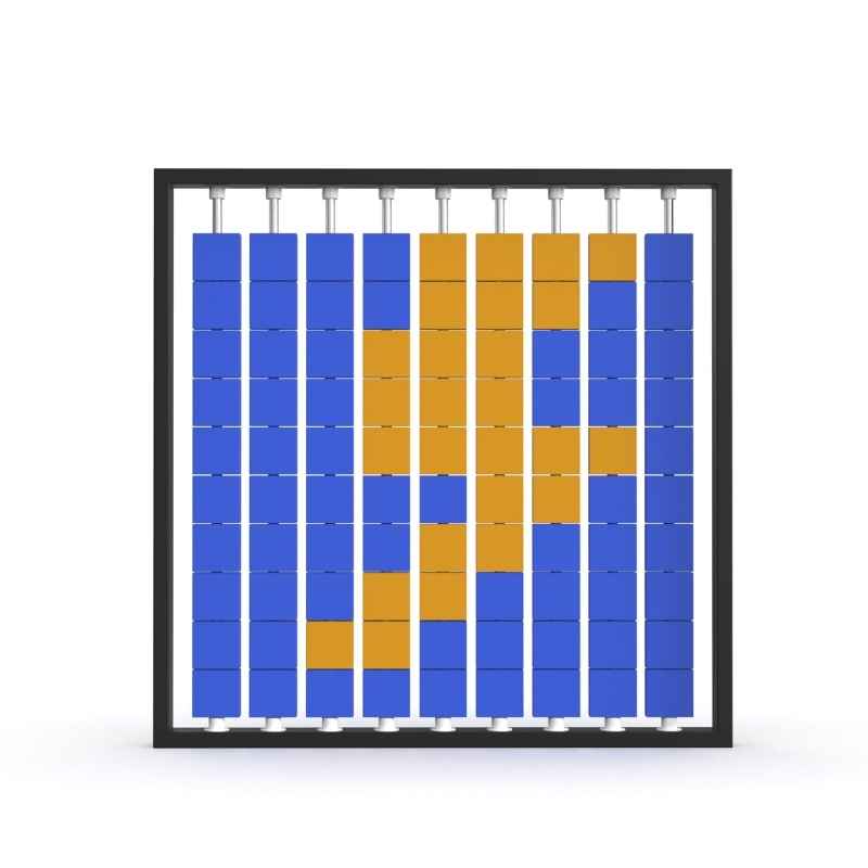 LiteZilla Mosaico Wall wall mounted rotating wall panel with blue and orange small squares in a lightning pattern