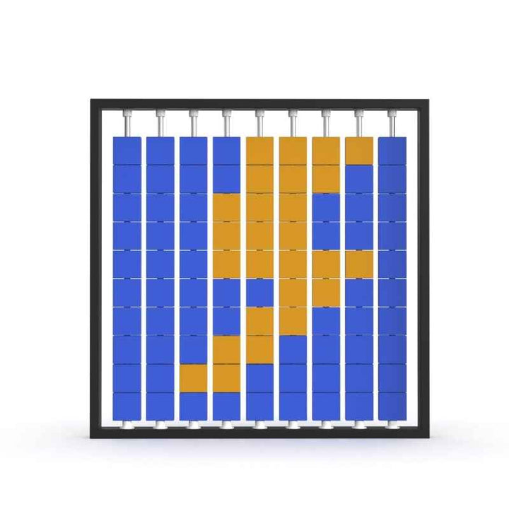LiteZilla Mosaico Wall wall mounted rotating wall panel with blue and orange small squares in a lightning pattern