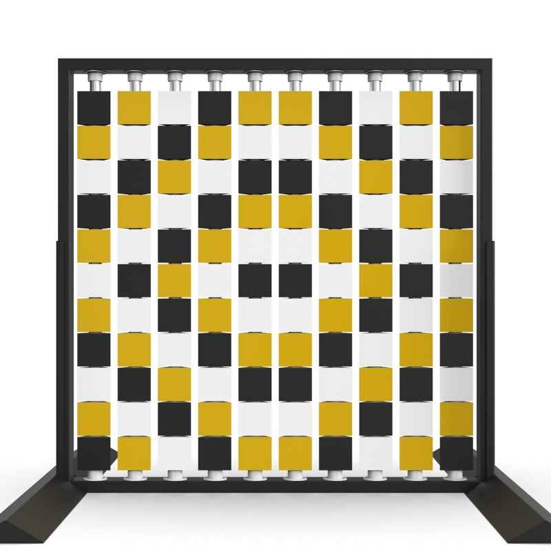 LiteZilla Mosaico Wall freestanding rotating wall panel with black, white and yellow triangles in a lattice pattern
