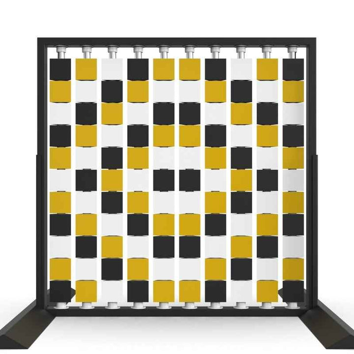 LiteZilla Mosaico Wall freestanding rotating wall panel with black, white and yellow triangles in a lattice pattern