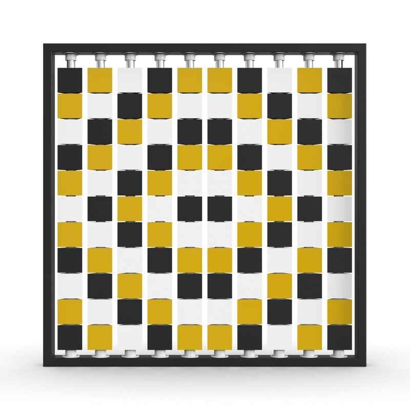 LiteZilla Mosaico Wall wall mounted rotating wall panel with black, white and yellow triangles in a lattice pattern