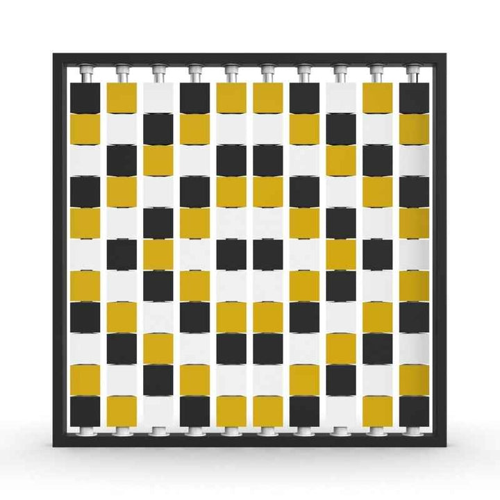 LiteZilla Mosaico Wall wall mounted rotating wall panel with black, white and yellow triangles in a lattice pattern