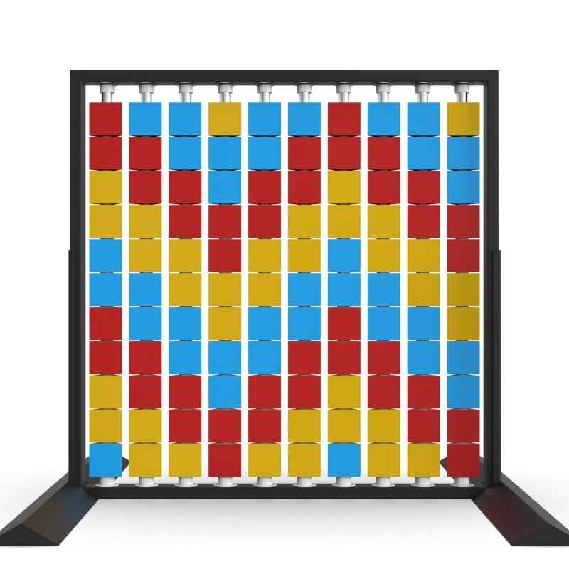 LiteZilla Mosaico Wall freestanding rotating wall panel with light blue, yellow and red triangles in a chevron pattern
