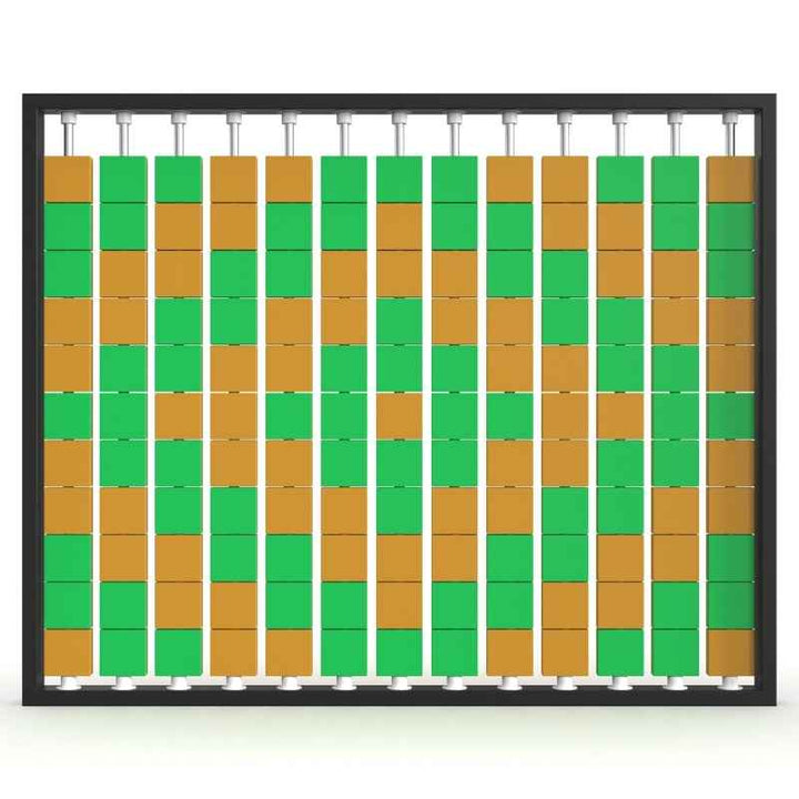 LiteZilla Mosaico Wall wall mounted rotating wall panel with green and orange large squares in a diamond pattern