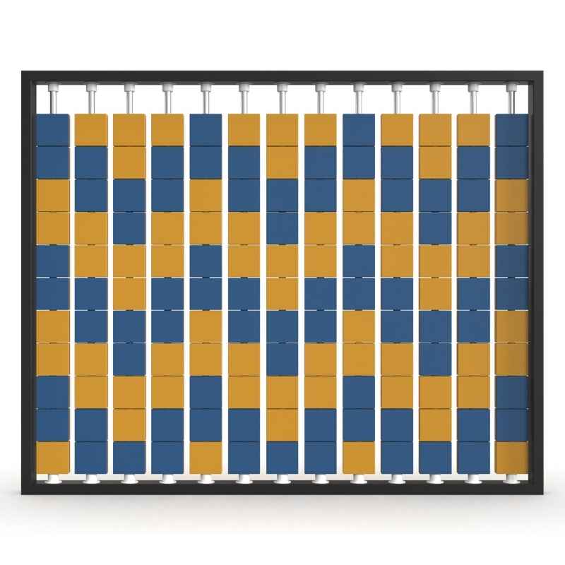 LiteZilla Mosaico Wall wall mounted rotating wall panel with orange and sapphire large squares in a chevron pattern