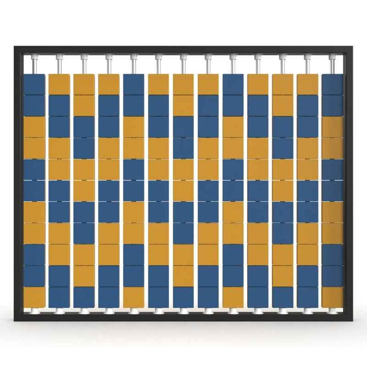 LiteZilla Mosaico Wall wall mounted rotating wall panel with orange and sapphire large squares in a chevron pattern