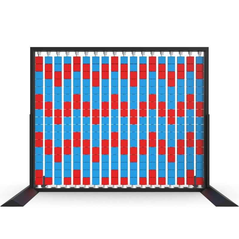 LiteZilla Mosaico Wall freestanding rotating wall panel with light blue and red small squares in a chevron pattern