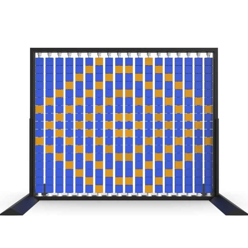 LiteZilla Mosaico Wall freestanding rotating wall panel with orange and blue small squares in a diamond pattern