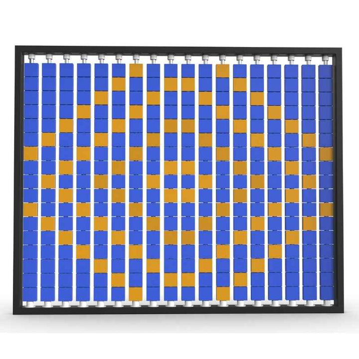 LiteZilla Mosaico Wall wall mounted rotating wall panel with orange and blue small squares in a diamond pattern