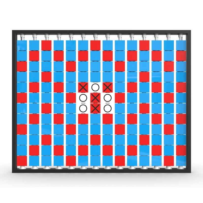 LiteZilla Mosaico Wall wall mounted rotating wall panel with a built in tic tac toe game on light blue, red and white triangles
