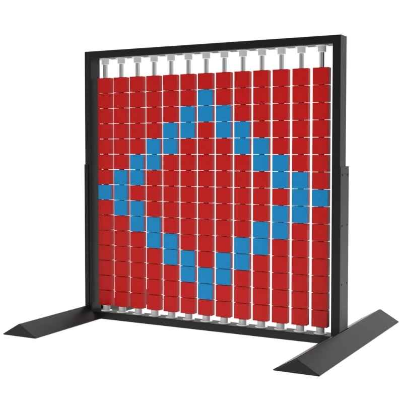 LiteZilla Mosaico Wall freestanding interactive STEM wall panel with red and blue rotating square tiles forming a bold pattern