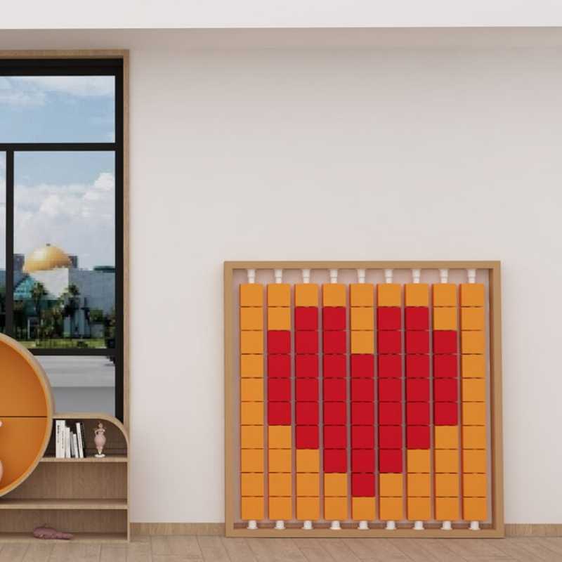 LiteZilla Mosaico Wall rotating wall panel in orange and red tiles forming a heart pattern for an interior sensory space