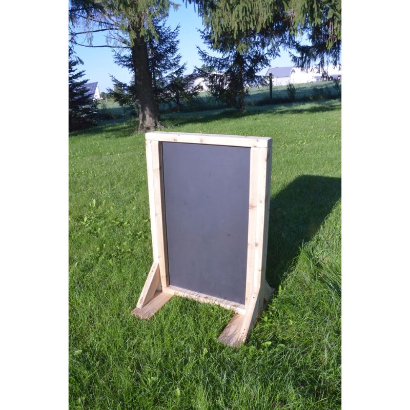 ONP Double-Sided Infant Art Easel showing the chalkboard side of the Western Red Cedar outdoor double-sided art easel, suitable for toddlers and early years outdoor mark making and creative art across Canada and the US