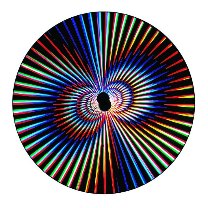 OPTIKinetics 50mm Cassette Effect Wheel No. 13 displaying its multi-colour screen-printed pattern for kinetic sensory room projection