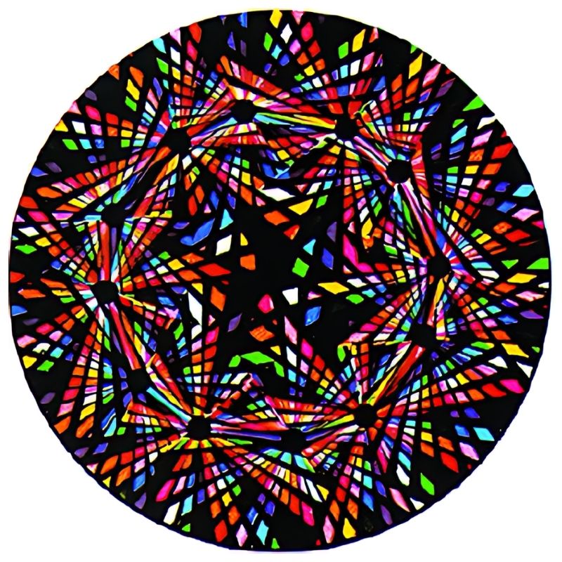 OPTIKinetics 50mm Cassette Effect Wheel No. 16 showing the multi-colour screen-printed glass pattern for use with Solar 100 and Solar 250 LED sensory projectors