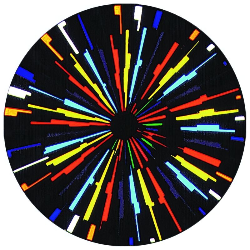 OPTIKinetics 50mm Cassette Effect Wheel No. 2 displaying its multi-colour screen-printed glass pattern compatible with Solar 100 and Solar 250 LED projectors