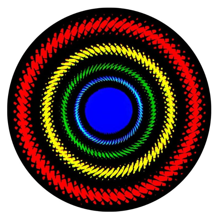 OPTIKinetics 50mm Cassette Effect Wheel No. 22 showing the multi-colour screen-printed glass pattern for use with Solar LED sensory room projectors
