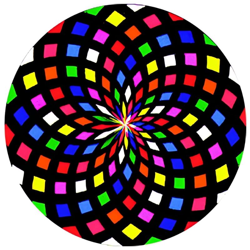 OPTIKinetics 50mm Cassette Effect Wheel No. 26 showing the screen-printed glass colour design for multi-colour moire projection in sensory rooms