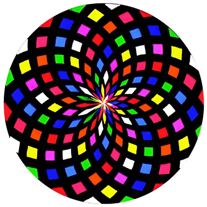 OPTIKinetics 50mm Cassette Effect Wheel No. 26 showing the screen-printed glass colour design for multi-colour moire projection in sensory rooms