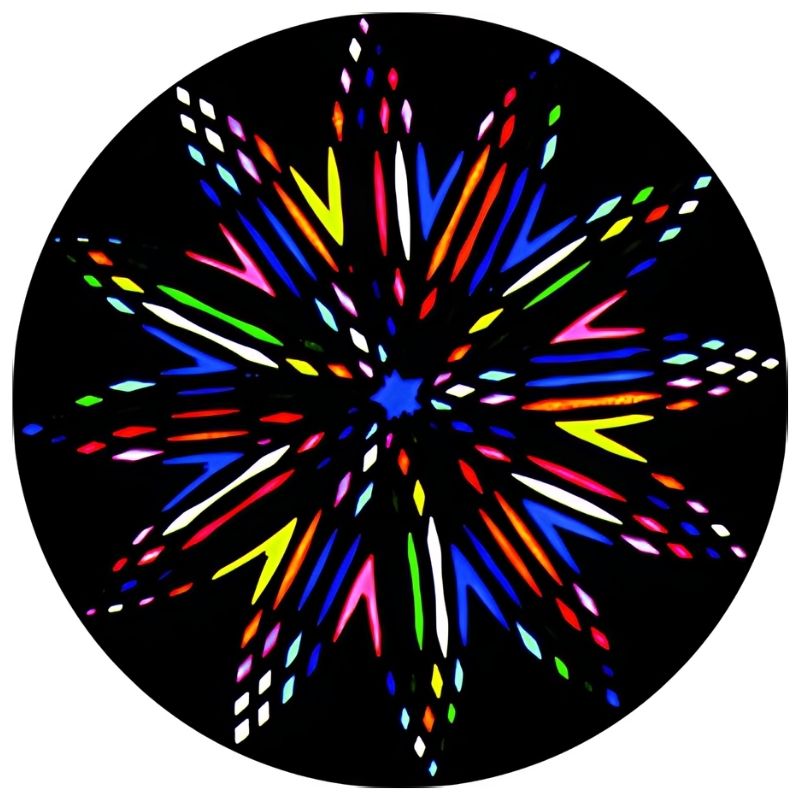 OPTIKinetics 50mm Cassette Effect Wheel No. 5 showing the multi-colour glass cassette pattern for kinetic sensory projection on Solar LED projectors