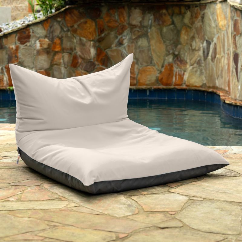 Jaxx Finster outdoor bean bag chair in Pearl Sunbrella fabric, poolside