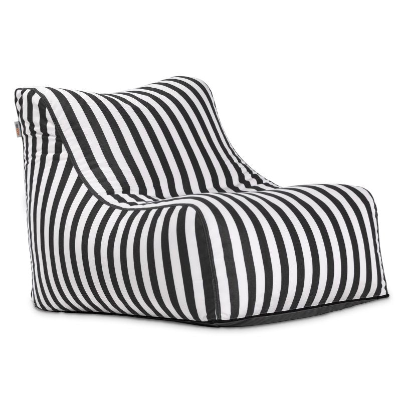 Jaxx Ponce Outdoor Bean Bag Chair in Black & White Stripes, a classic striped poolside bean bag for patios and pool decks