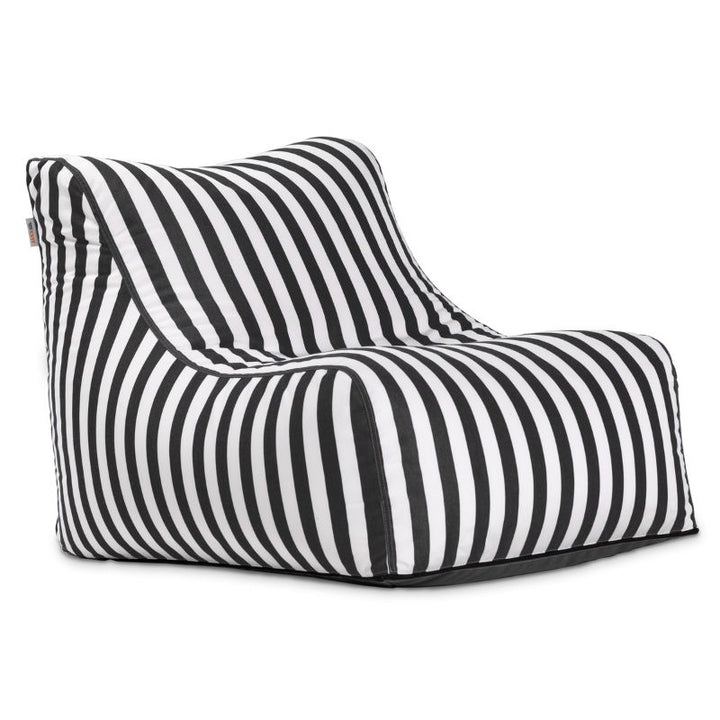 Jaxx Ponce Outdoor Bean Bag Chair in Black & White Stripes, a classic striped poolside bean bag for patios and pool decks