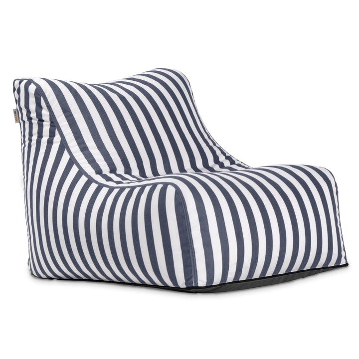 Jaxx Ponce Outdoor Bean Bag Chair in Navy Stripes, a nautical striped poolside bean bag for patios and boats