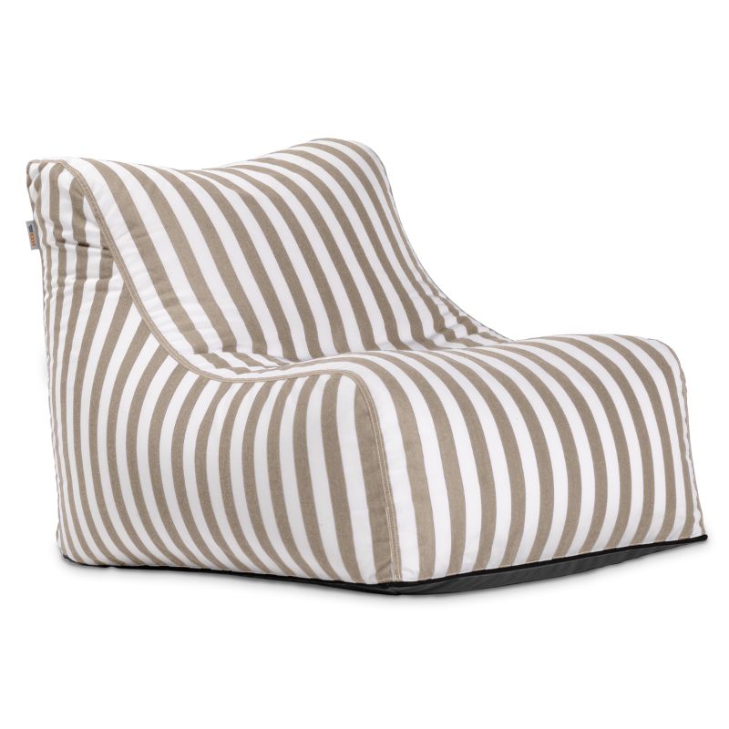 Jaxx Ponce Outdoor Bean Bag Chair in Taupe Stripes, a neutral striped patio and poolside bean bag