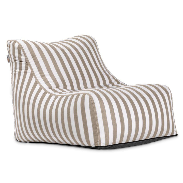 Jaxx Ponce Outdoor Bean Bag Chair in Taupe Stripes, a neutral striped patio and poolside bean bag