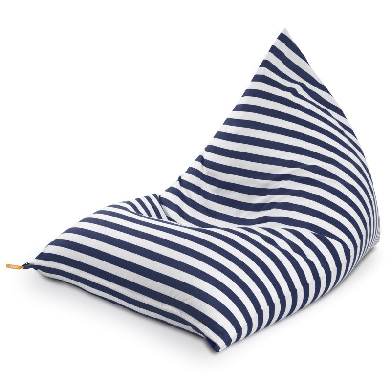 Jaxx Twist outdoor bean bag chair in Navy Stripes, a classic striped patio bean bag chair on a white background