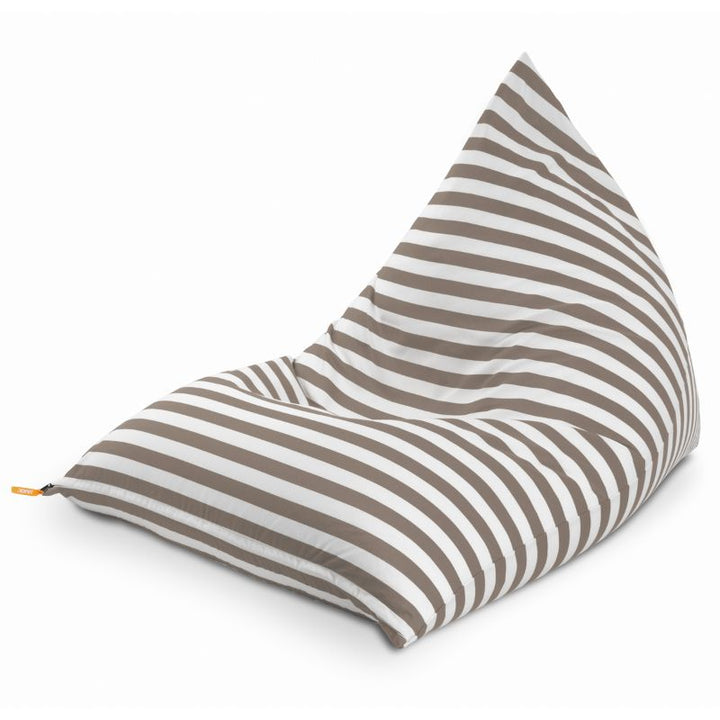 Jaxx Twist outdoor bean bag chair in Taupe Stripes, a striped indoor-outdoor patio lounger on a white background